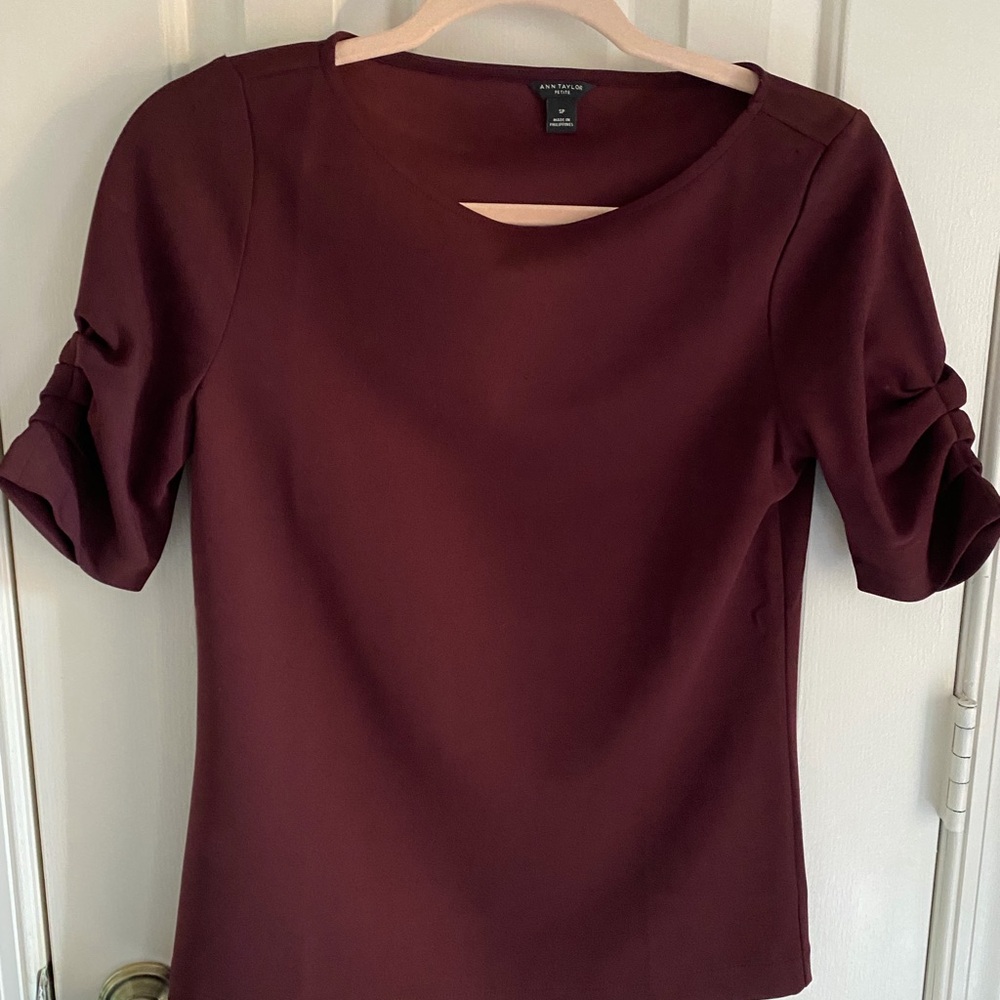 NWOT Ann Taylor Deep Wine Short Sleeve Blouse